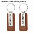 thumbnail image 1 of Personalized Leather Anti-lost Keychain - Double-sided Laser Custom Name ID Stainless Steel Keychain for Men Boyfriend, Brother and Father Gift, Brown, 1 of 6