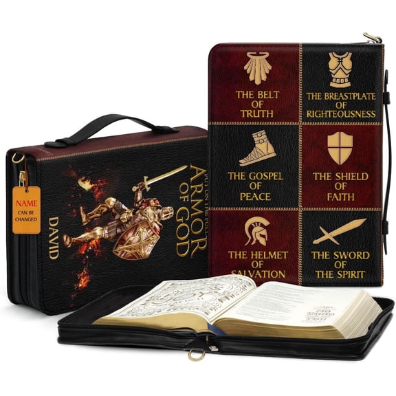 Personalized Leather Bible Covers - Armor of God Bible Carrying Case for Women & Men - Bible Carrier Bag - Christian Gifts for Men - Bible Holder, Bible Book Cover Medium Size