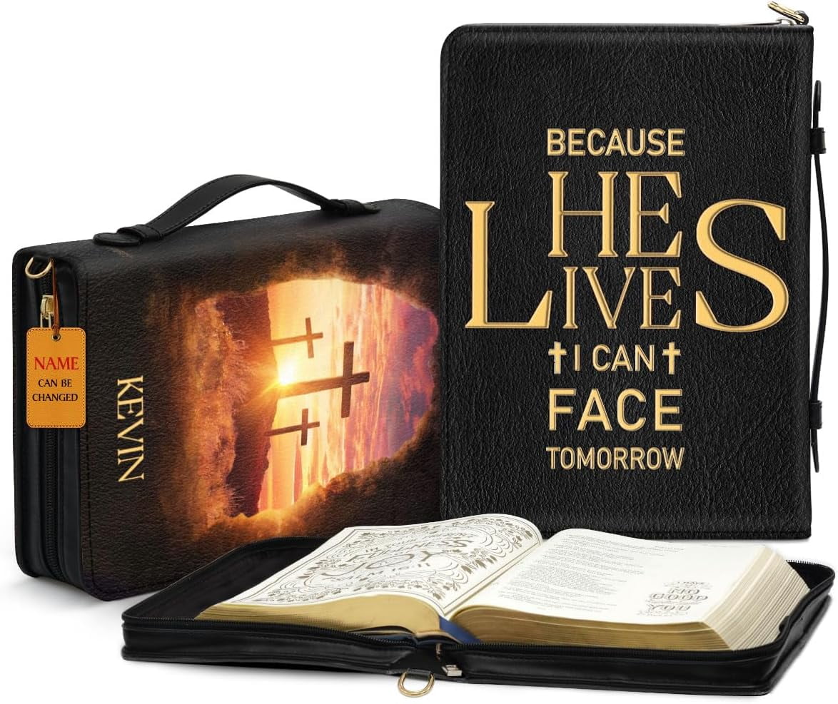 Personalized Leather Bible Covers Because He Lives Bible Organizer