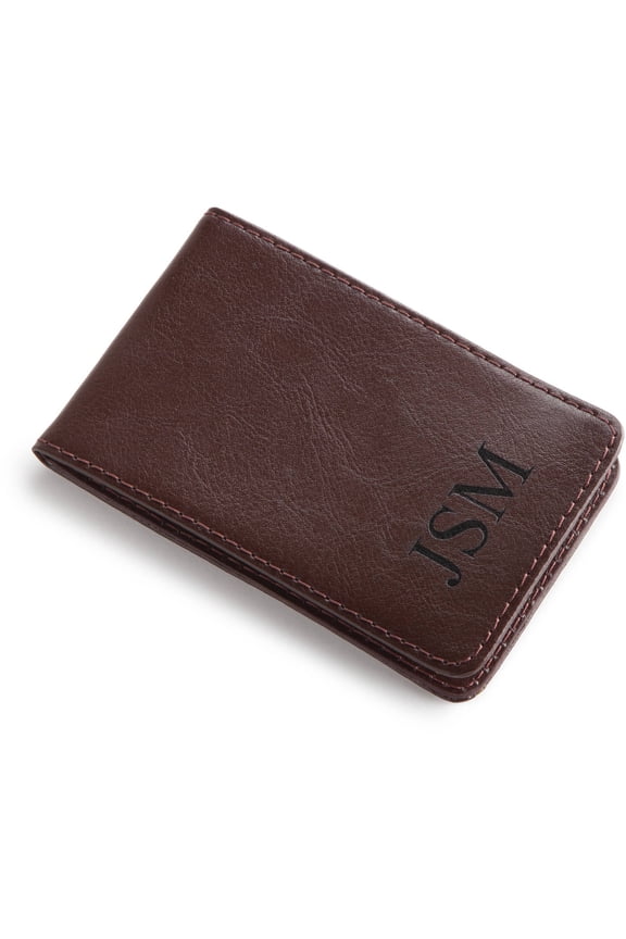 Personalized Leather Billfold Case with Money Clip