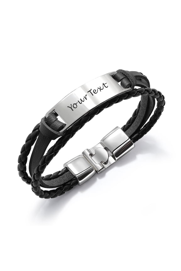 Personalized Leather Braceletfor Men, Stainless Steel Braided Bracelet Men's Wristband, Customized Engraved Your Text Birthday Wedding Anniversary Christmas Gifts