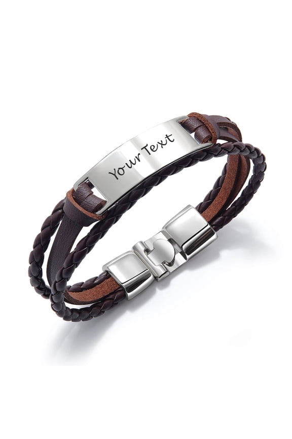 Personalized Leather Braceletfor Men, Stainless Steel Braided Bracelet Men's Wristband, Customized Engraved Your Text Birthday Wedding Anniversary Christmas Gifts