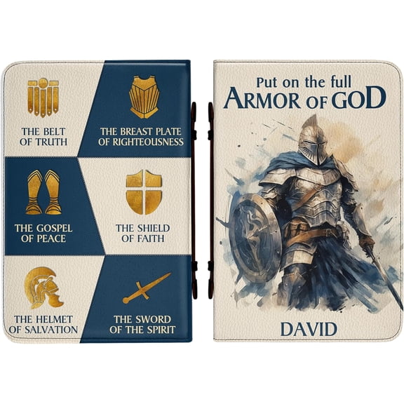 Personalized Leather Business Portfolio Padfolio Folder with Zipper - Folio Document Organizer, Laptop Sleeve, iPad Case and Folder (B - Armor of God, Black)