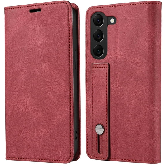 Personalized Leather Flip Wallet Wristlet Phone Case PU+TPU Magnetic Stand Anti-Shock Protection for Samsung Galaxy A12 A22 A32 A52 A42 A72 A02S A20E A11(Red,A42)
