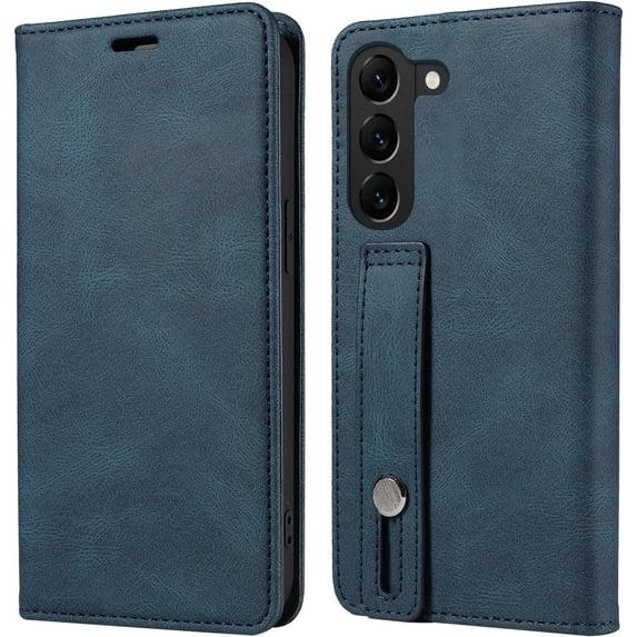 Personalized Leather Flip Wallet Wristlet Phone Case PU+TPU Magnetic Stand Anti-Shock Protection for Samsung Galaxy A70 A50 A30 A40 A20 A7 A21 A03S CORE(Blue,A03 164mm)