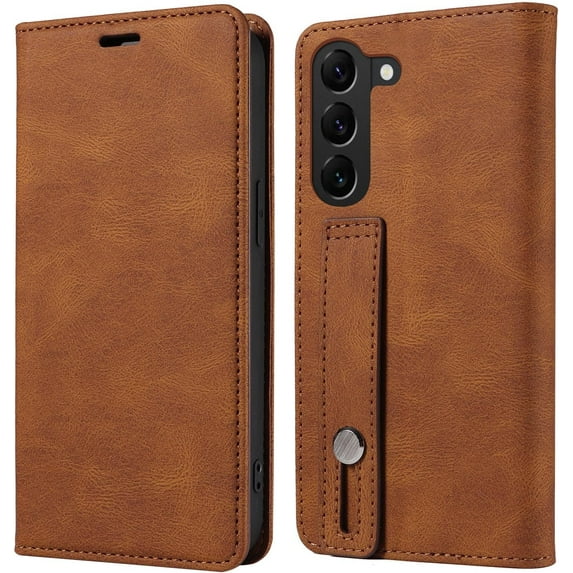 Personalized Leather Flip Wallet Wristlet Phone Case PU+TPU Magnetic Stand Anti-Shock Protection for Samsung Galaxy Note 20 Ultra A04S Note 9 8 10 Lite Plus A31 A51 A71(Brown,Note 10 Plus)