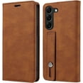 thumbnail image 1 of Personalized Leather Flip Wallet Wristlet Phone Case PU+TPU Magnetic Stand Anti-Shock Protection for Samsung Galaxy S23 S20 S22 S21 Ultra Plus FE(Brown,S21 Plus), 1 of 8
