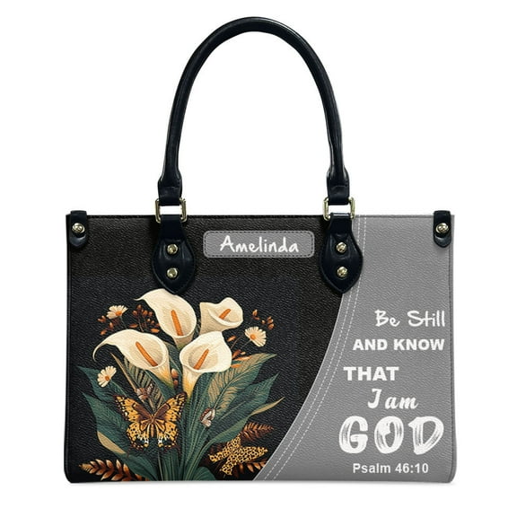 Personalized Leather Handbags For Women - Personalized Leather Purse with Name - Tote Bags for Mom Grandma - Custom Gifts Ideas for Her, Calla Lily Flowers and Butterflies Handbags WdeeYj