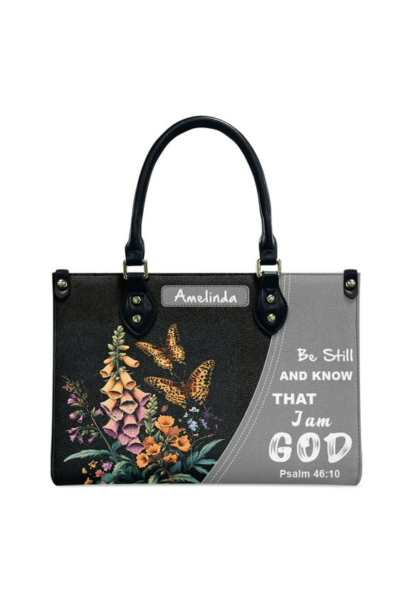 Personalized Leather Handbags For Women - Personalized Leather Purse with Name - Tote Bags for Mom Grandma - Custom Gifts Ideas for Her, Foxglove Flowers and Butterflies Handbags eXqXNA