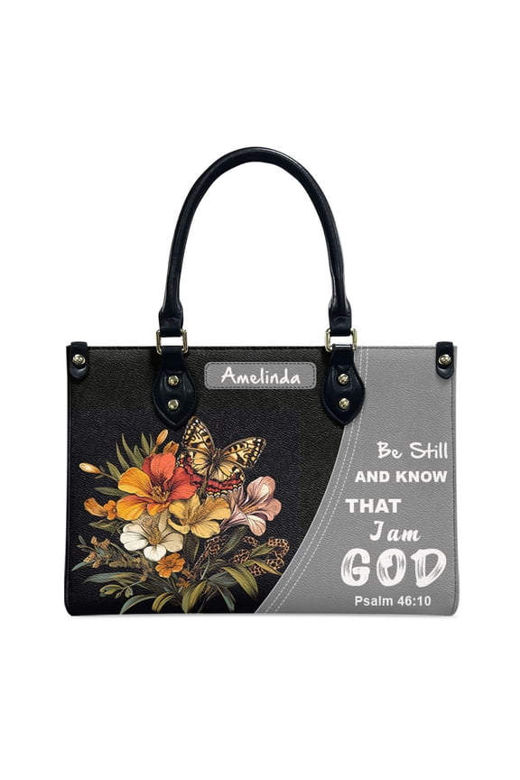 Personalized Leather Handbags For Women - Personalized Leather Purse with Name - Tote Bags for Mom Grandma - Custom Gifts Ideas for Her, Freesia Flowers and Butterflies Handbags ch3V47