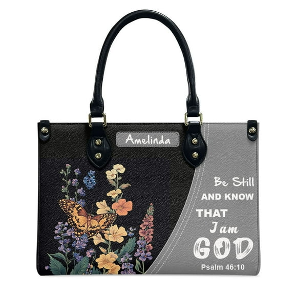 Personalized Leather Handbags For Women - Personalized Leather Purse with Name - Tote Bags for Mom Grandma - Custom Gifts Ideas for Her, Larkspur Flowers and Butterflies Handbags O1TXd7