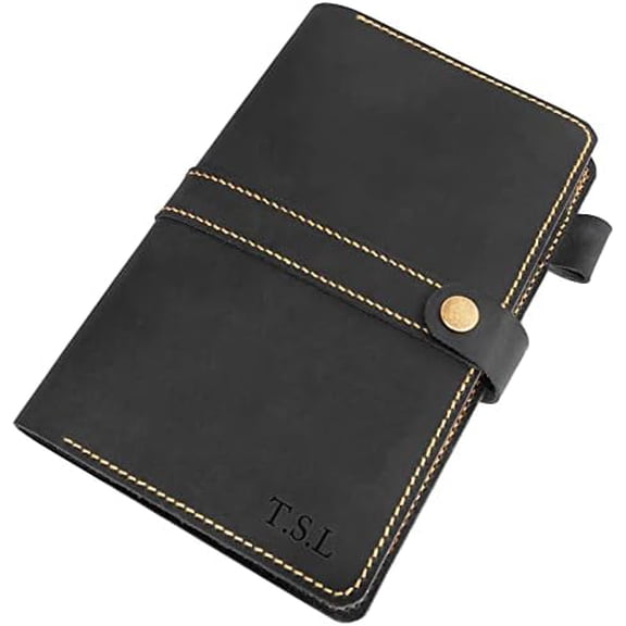 Personalized Leather Journal Cover for Moleskine Large Size Hard Cover 5x8.25 Notebook, Handmade Refillable Black Leather Journal cover$$Office