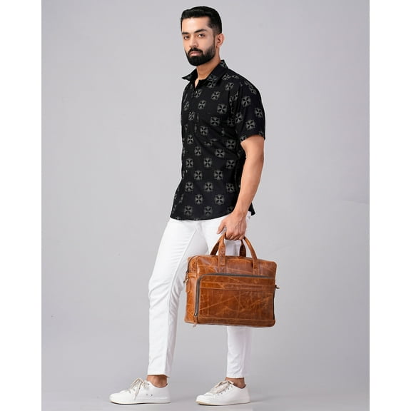 Personalized Leather Laptop Messenger Briefcase Leather Cross-Body Messenger Bag Mens Leather Satchel Briefcase for 13" to 16" Laptops