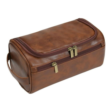 Personalized Leather Toiletry Bag For Men With Hook, Travel Bag Anniversary Gift For Him Husband Leather With Side Handle