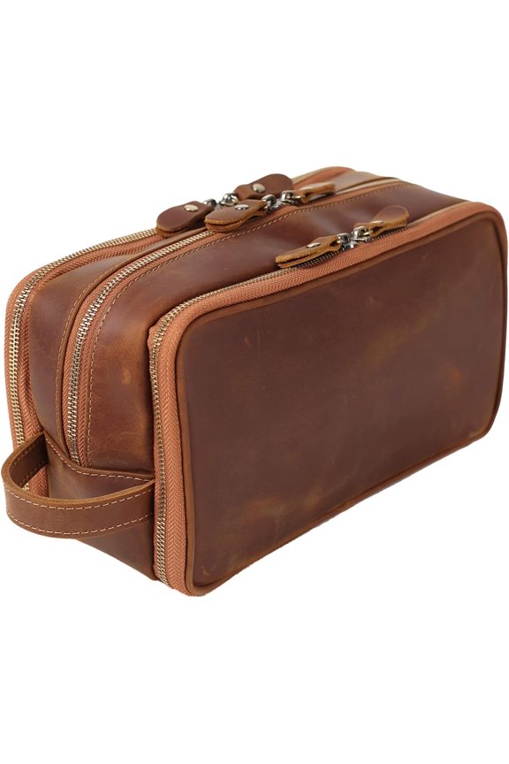 Personalized Leather Toiletry Bag for Men Travel Shaving Dopp Kit-Large Bags Toiletries Bathroom Organizer (Brown(full grain leather))
