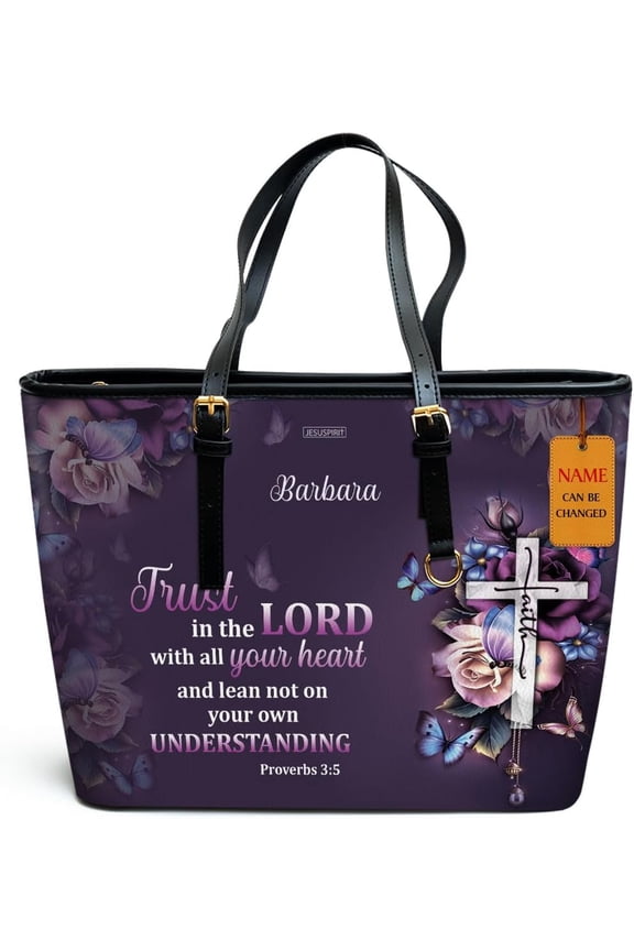 Personalized Leather Tote Bags For Women - Christmas Gifts For Women - Christian Gifts, Trust in the Lord, Custom Name Bag