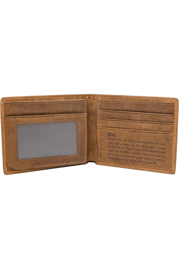 Personalized Leather Wallet For Dad,Engraved RFID Blocking Bifold Stylish Brown Wallet For Dad Father's day Birthday Christmas Gifts