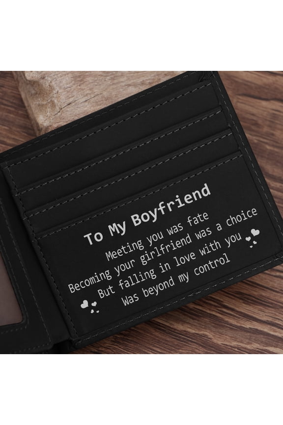 Personalized Leather Wallet For My Boyfriend, Black Horizontal Wallet With 6 Credit Card Slot & 1 Photo Slot , Men’s Gift For Christmas Birthday