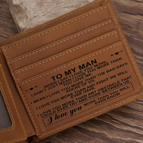 Personalized Leather Wallet For My Man, Brown Horizontal Wallet With 6 Credit Card Slot & 1 Photo Slot , Men’s Gift For Christmas Birthday