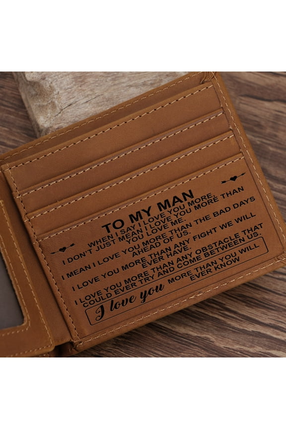 Personalized Leather Wallet For My Man, Brown Horizontal Wallet With 6 Credit Card Slot & 1 Photo Slot , Men’s Gift For Christmas Birthday