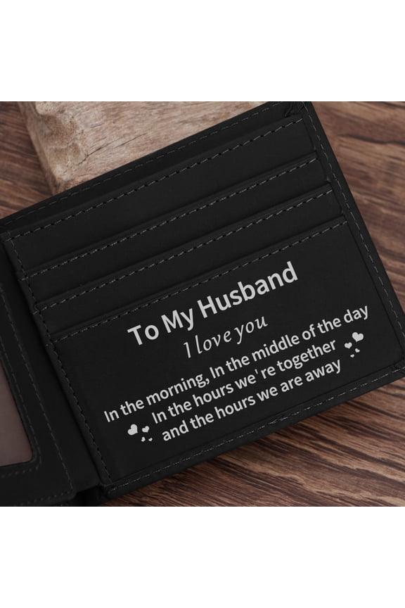 Personalized Leather Wallet To My Husband,Black Horizontal Wallet With 6 Credit Card Slot & 1 Photo Slot,Christmas Birthday