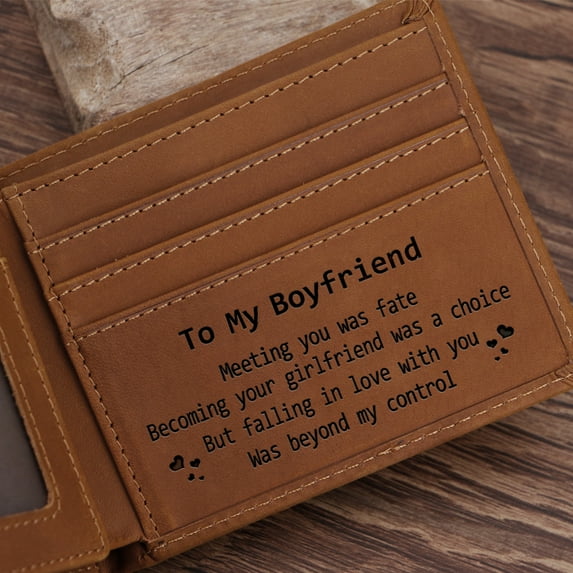 Personalized Leather Wallet for Boyfriend, Brown Horizontal Wallet with 6 Credit Card Slots and 1 Photo Slot, Christmas Birthday Gift for Men