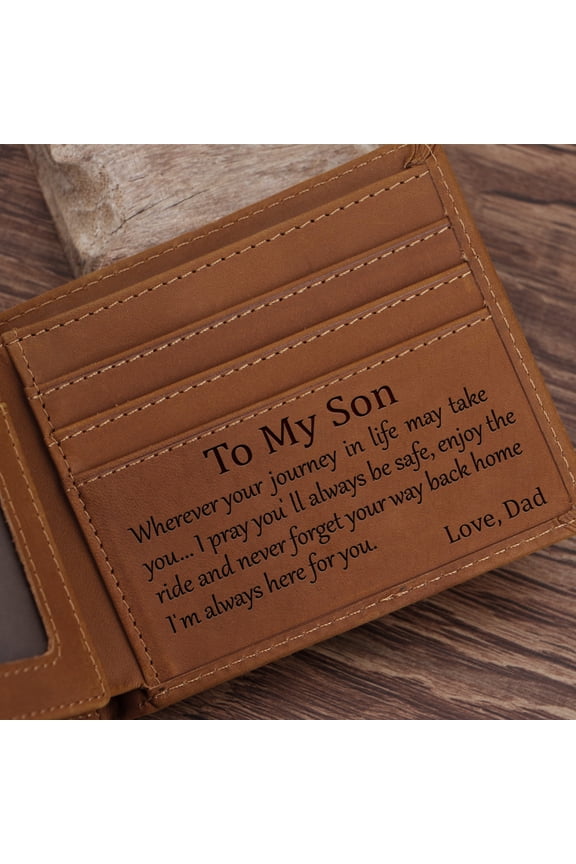 Personalized Leather Wallet for Dad for Son, Brown Horizontal Wallet, 6 Credit Card Slots and 1 Photo Slot, Christmas Birthday Gift