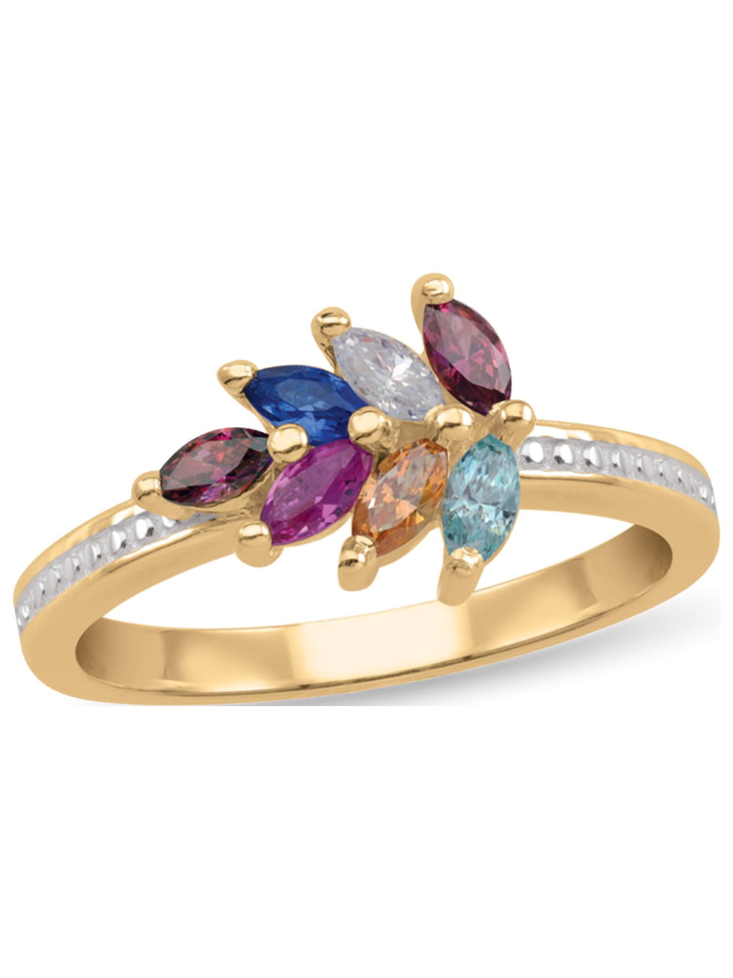 Personalized Leaves Birthstone Ring in 10K Gold by Jewlster