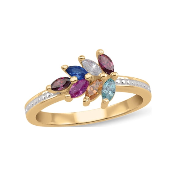 Personalized Leaves Birthstone Ring in 10K Gold by Jewlster