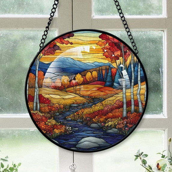 Personalized Leaves Stained Glass Suncatcher Artistic Window Hanging, Leaves Hand-Painted Glass Panel Wall Home Decor, Leaves Garden Decor R7JsUg
