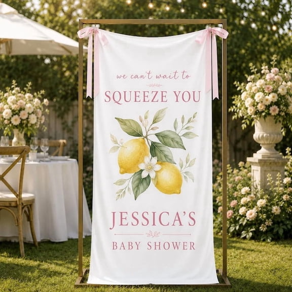 Personalized Lemon Theme Fabric Welcome Banner, Custom Name and Date Backdrop, Party Sign Decor