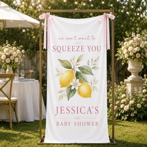 Personalized Lemon Theme Fabric Welcome Banner, Custom Name and Date Backdrop, Party Sign Decor