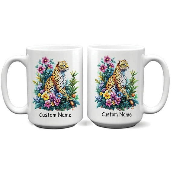 Personalized Leopard Coffee Mug – Stylish Gift for Leopard Lovers, Parents, Friends – Custom Name Ceramic Cup 11oz – Great for Animal Enthusiasts