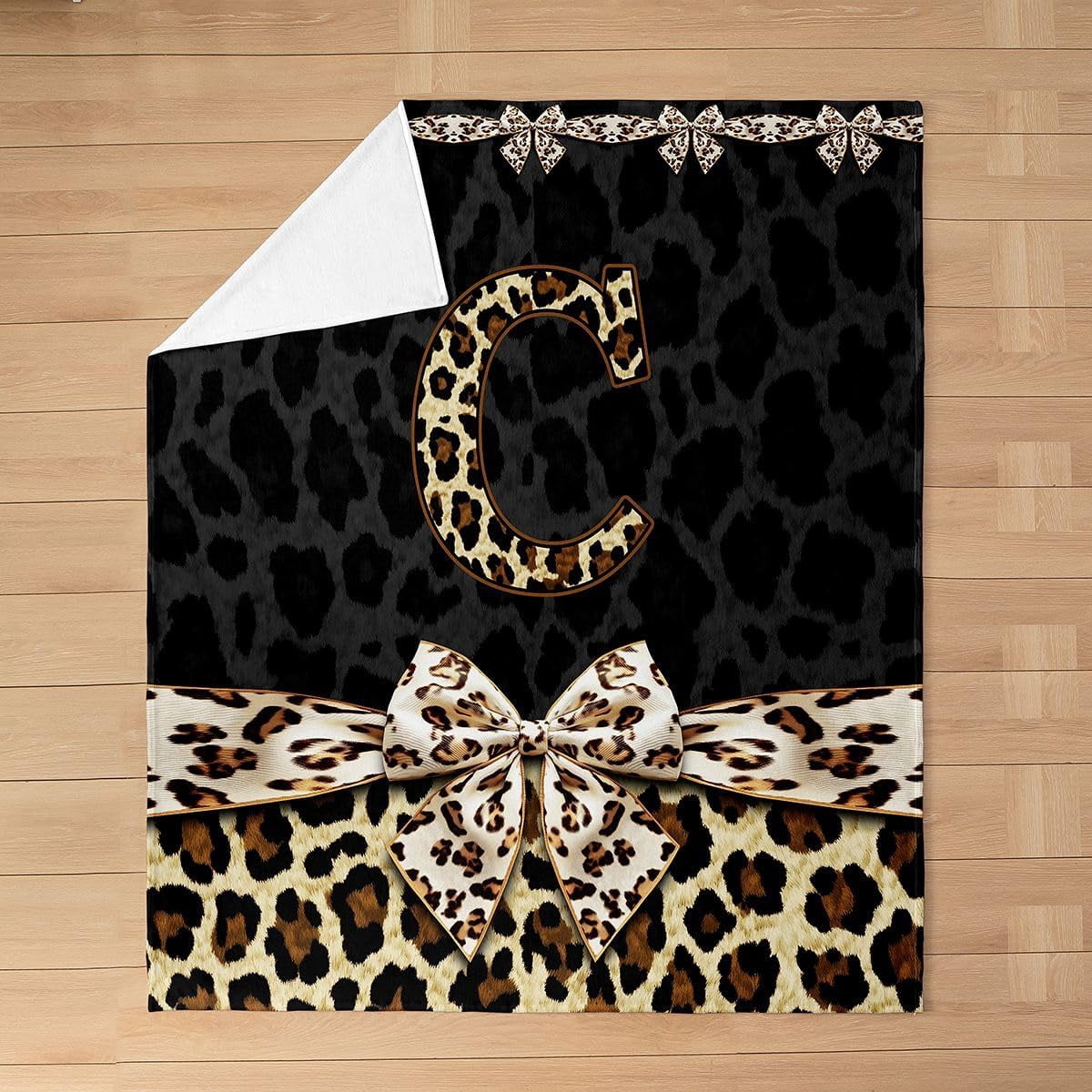 Leopard Print Monogram Personalized Leopard Print Bow Initial Blanket for Kids and Adults ...