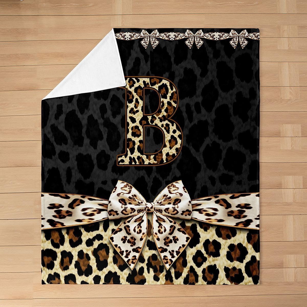 Leopard Print Monogram Personalized Leopard Print Letter B Throw Blanket with Bow for Girls ...