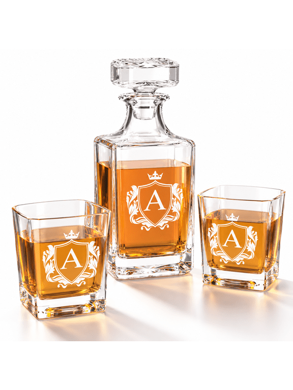 Personalized Letter A Initial 10oz Whisky Glass & 750ml Decanter Set Gift for Men