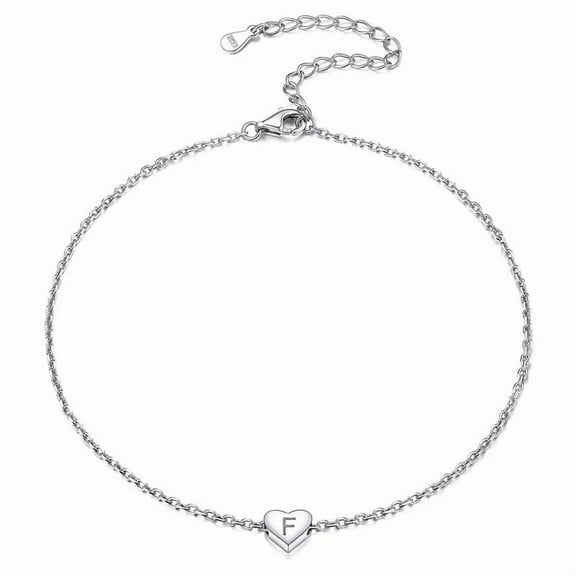 Personalized Letter F Jewelry Gift for Her, Silver Bracelet with Initial Heart Charm for Girlfriend, Daughter or Sister