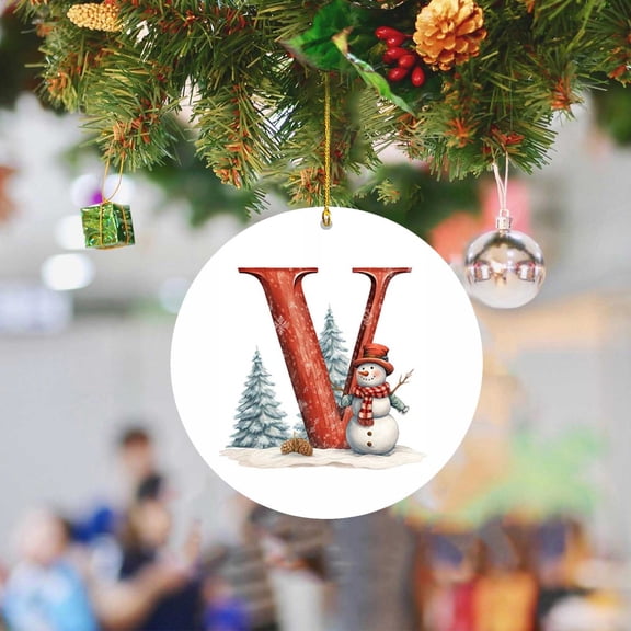 Personalized Letter Ornaments Letter V Alphabet Christmas Ornament Decorative Hanging Ornaments Round Acrylic Christmas Decorations