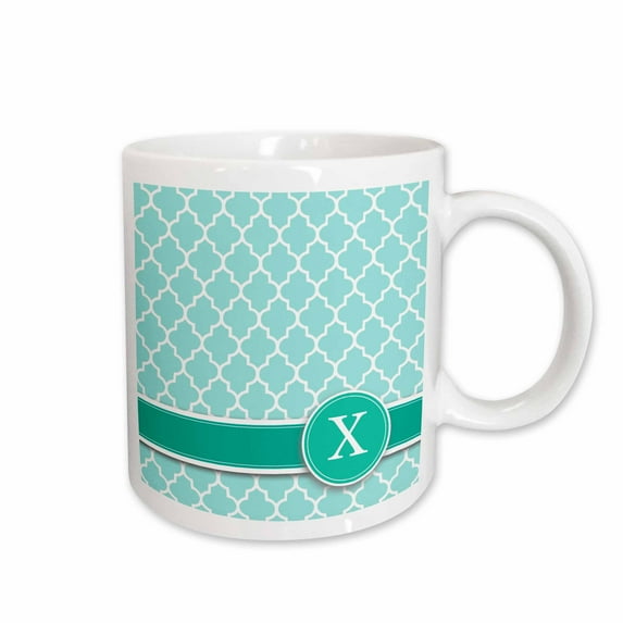 3drose, Personalized Letter X Aqua Blue Quatrefoil Pattern Teal Turquoise Mint Monogrammed Personal Initial, 15oz Mug