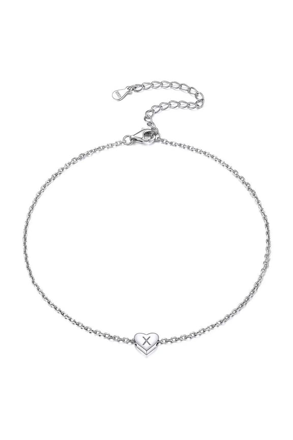 Personalized Letter X Jewelry, Silver Heart Initial Bracelet for Women | Charm Bracelets