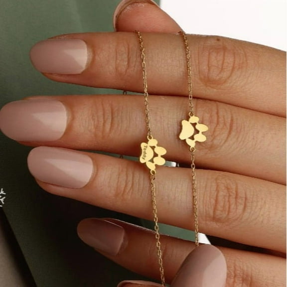 Personalized Lettering Of Pet Cat And Dog Paw Print Bracelet Name