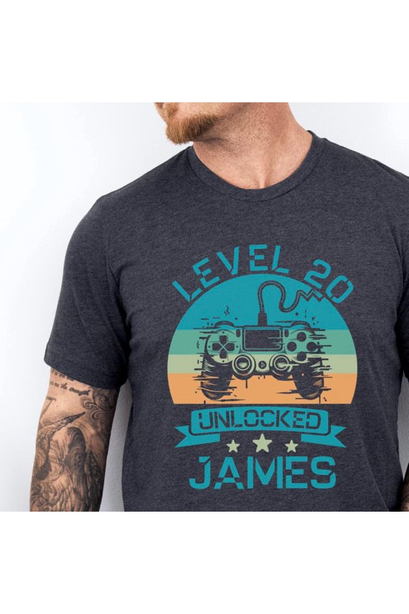 Personalized Level 20 Unlocked TShirt Custom 20th Birthday Gamer Shirt Retro Teen Video Ga