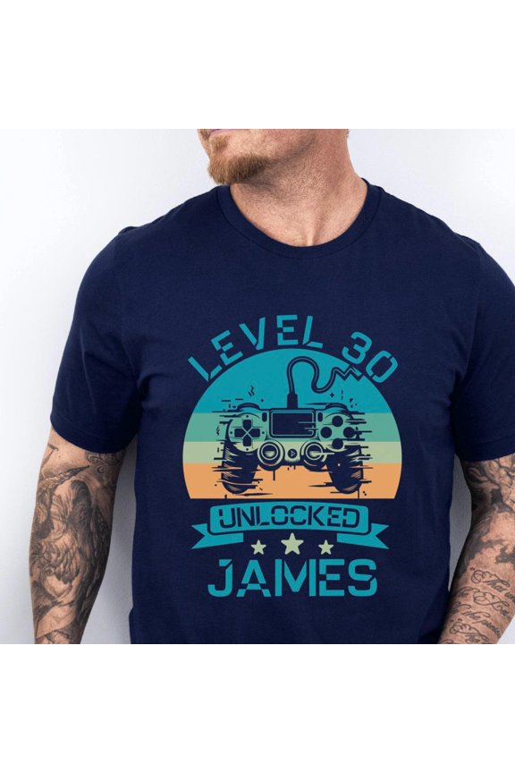 Personalized Level 30 Unlocked TShirt Custom 30th Birthday Gaming Tee Retro Video Game Lov