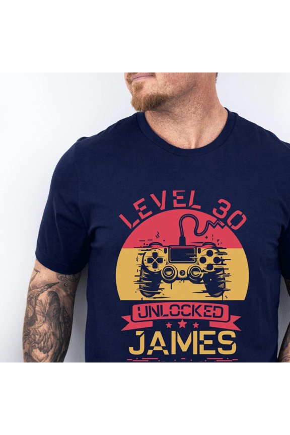 Personalized Level 30 Unlocked TShirt Custom Gamer 30th Birthday Tee Video Game Lover Gift