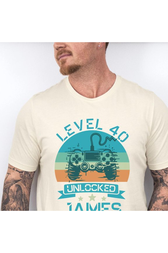 Personalized Level 40 Unlocked TShirt Custom 40th Birthday Gaming Gift Tee Retro Video Gam
