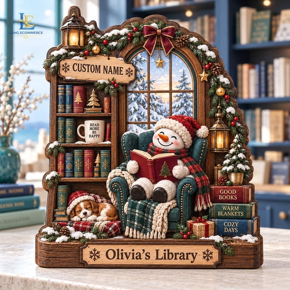 Personalized Library Wooden Block, Custom Book Lover Shelf Sitter Decor ...
