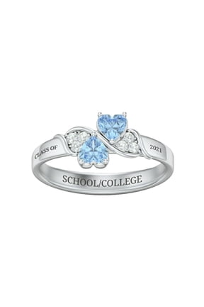 Personalized Light Blue Heart Cut Class Ring for Women Custom School Name Year Inside Engraving Graduation Ring