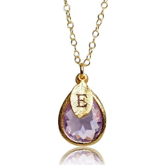Personalized Lilac Necklace, February Birthstone Necklace, Teardrop Bridesmaid Necklace, Custom Initial Necklace, Birthday Gift for Her - 18" Rose Gold Plated