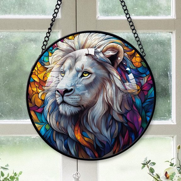 Personalized Lion Suncatcher Stained Glass, Lion Stained Glass Window Hanging Lion Sun Catchers Indoor Window Dcor ouA9QW (Lion 7)