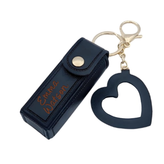 Personalized Lipstick Bag - Heart-Shaped Makeup Mirror & Leather Keychain for Girls, Portable Lip Gloss Holder, Cute Cosmetic Gift for Women, Travel-Friendly Accessory